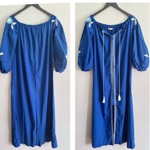 Misslook Blue Embroidery Aztec Long Cover Up